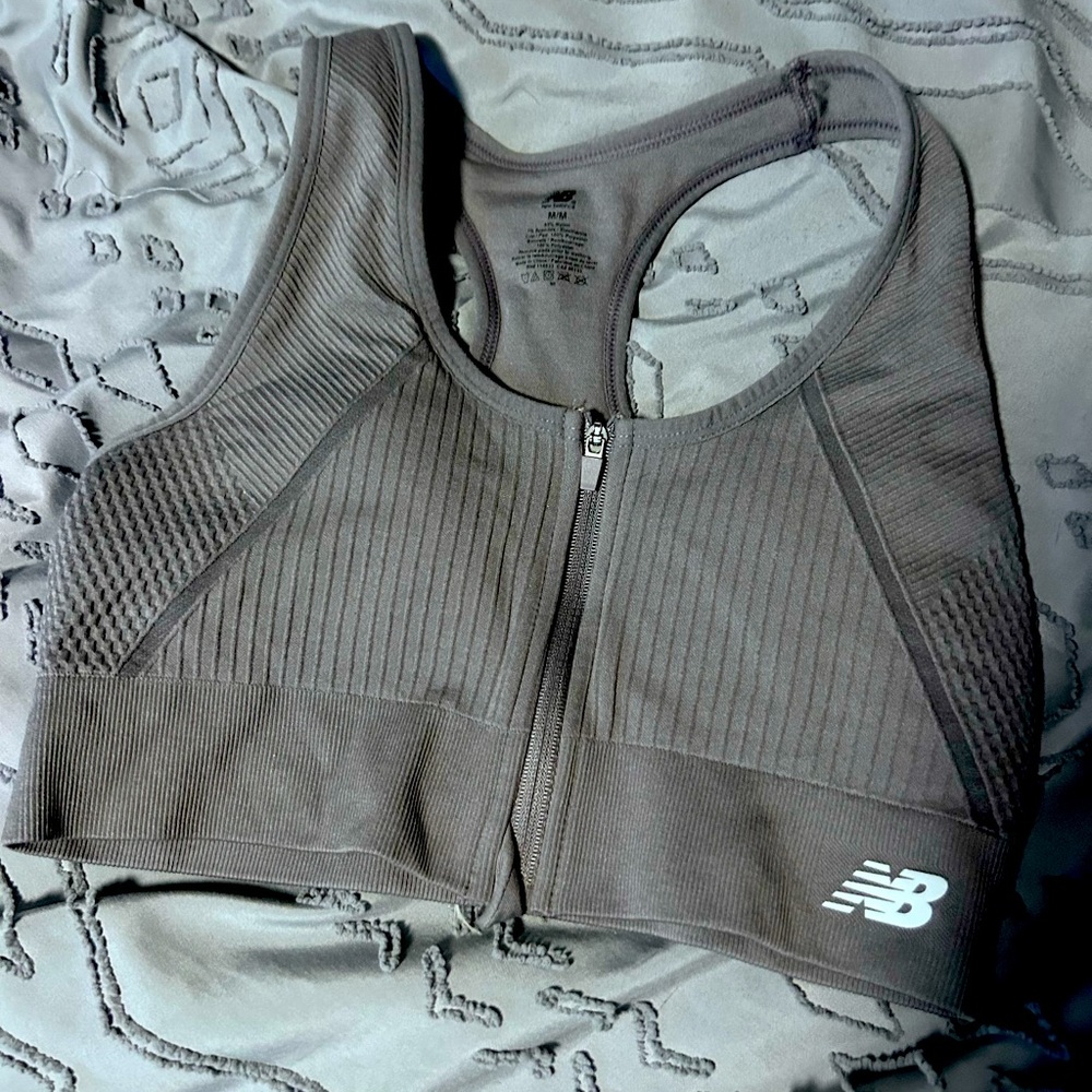 Grey New Balance zip up bra size medium